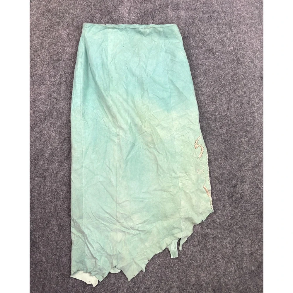 Michelle Julene Leather Skirt Teal Distressed Patina OOAK Small‎